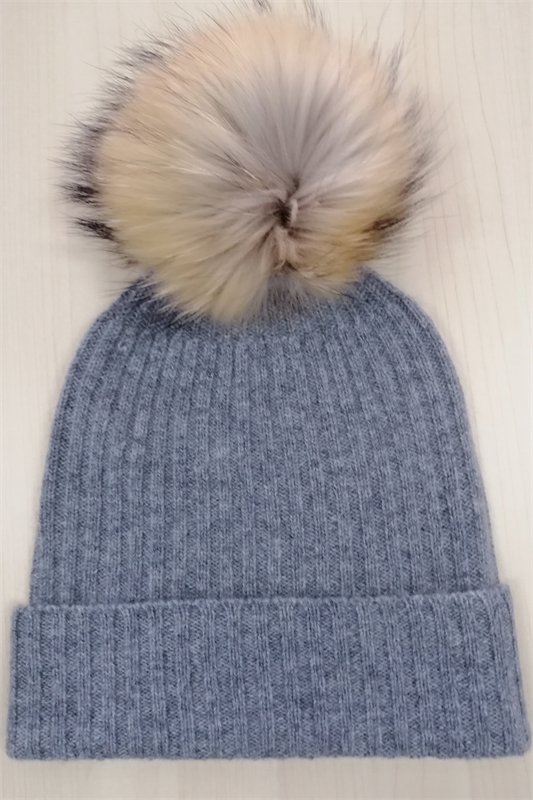 Cashmere Hat with Fur Pompom