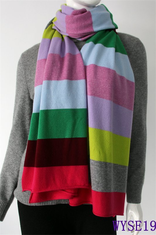 Pure cashmere wide striped scarf