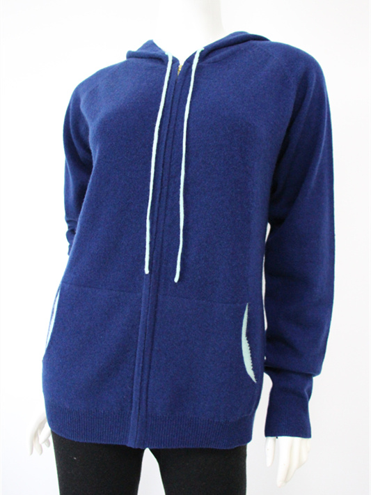 Pure Cashmere Full-Zip Hoodie with Large Pockets