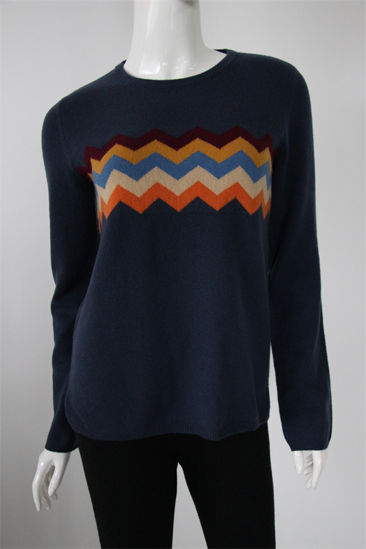Cashmere Sweater with a Contrast Band on Chest