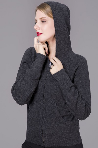 Hoodie zipper cashmere cardigan