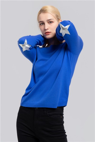 Cashmere sweater with leather elbow patch