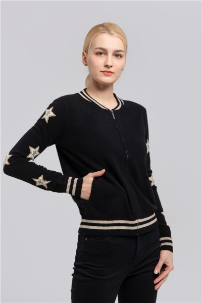 Zipper cashmere jacket with intarsia stars