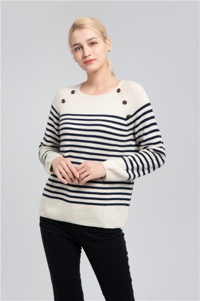 Stripe Pullover Sweater 100% cashmere  W-17-1