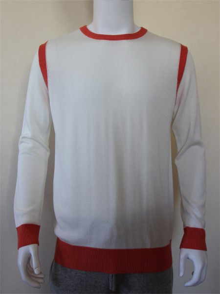 Men's Crew Neck Wool Blend Sweater with Contrasting Hem