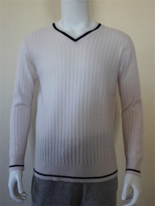 V-neck jacquard men's pure cashmere sweater, 24CF-07